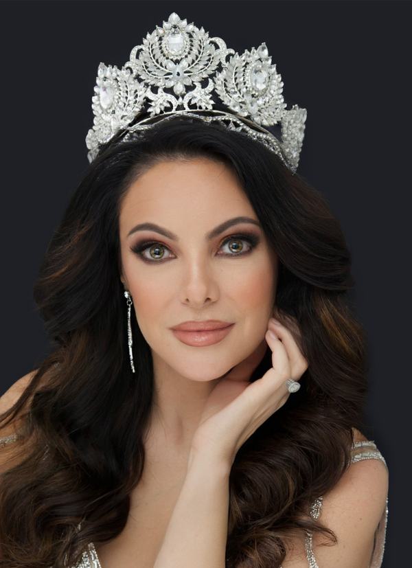 Studio portrait of a titleholder wearing her crown